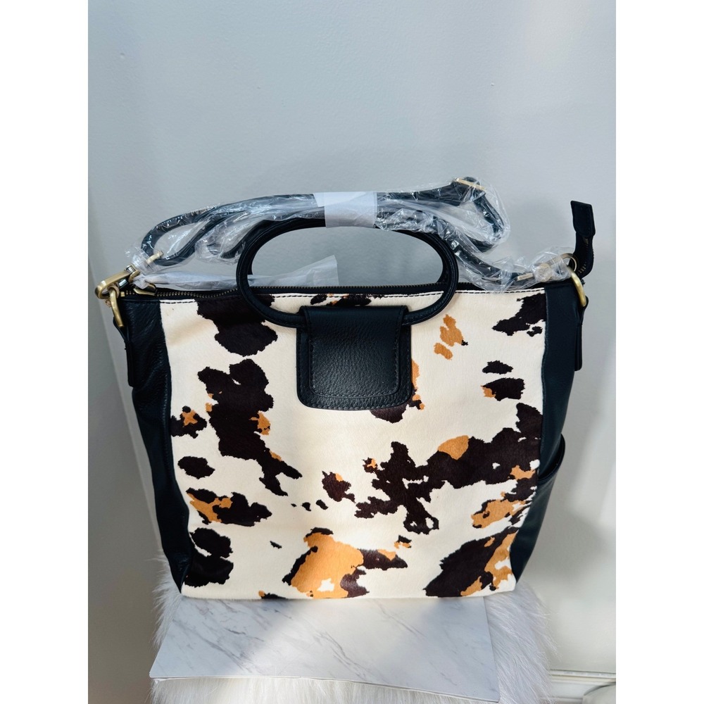 Hobo Sheila Large Cow Print Hair-On Leather‎ Satchel Crossbody, Brown/Black NWT - Picture 7 of 9